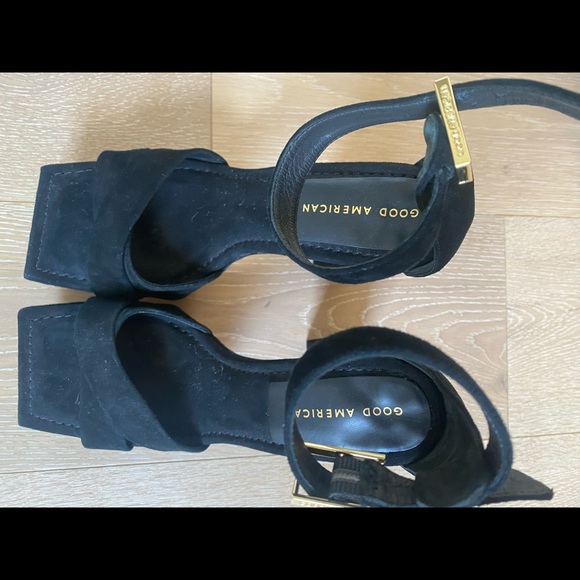 Good American Platform Black Suede Sandal Size 9 - Picture 10 of 11